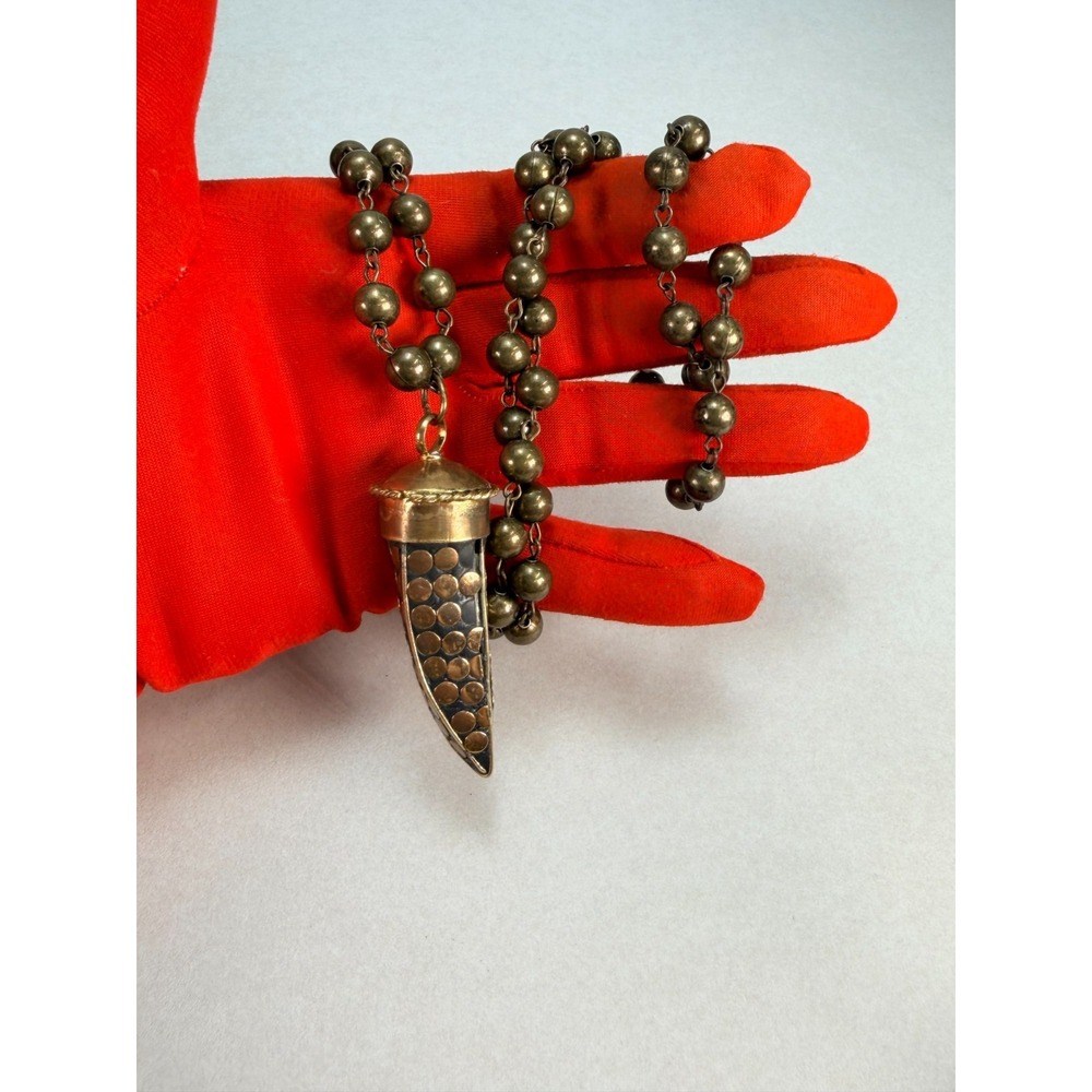 Unique Brass Beaded Long Necklace Bullet Pendant Boho Tribal Statement